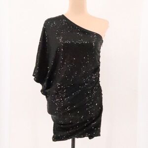 Guess by Marciano One Shoulder Sequin Cocktail Dress Womens Size XS Black 2010s